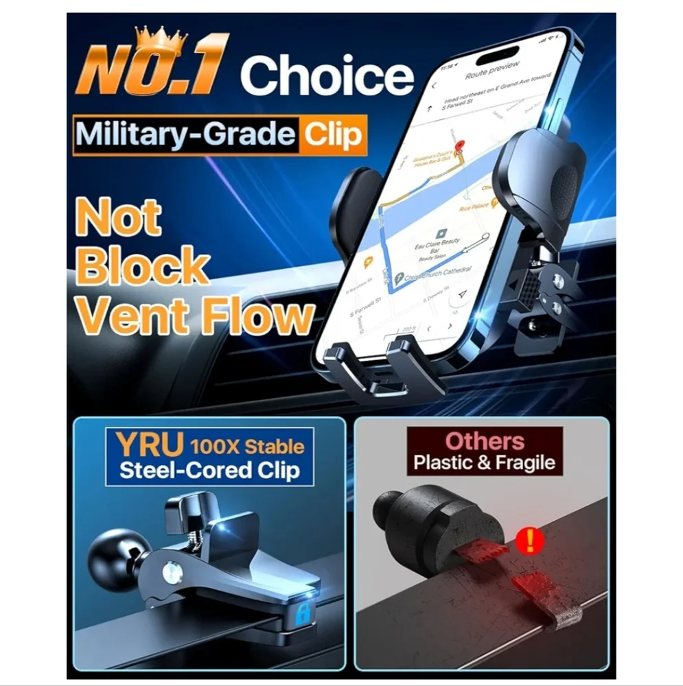 NEW - YRU Black Car Phone Mount